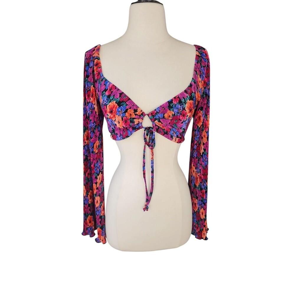 Wild Fable Boho Festival Crop Top Womens XXS Multicolor Bell Sleeve Beach Resort